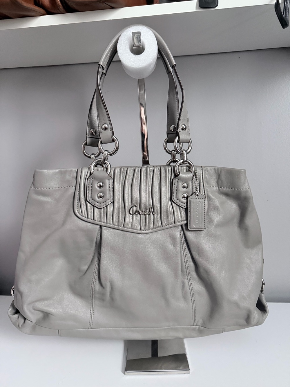 COACH Ashley Gray Leather Carryall Satchel Handbag F19425